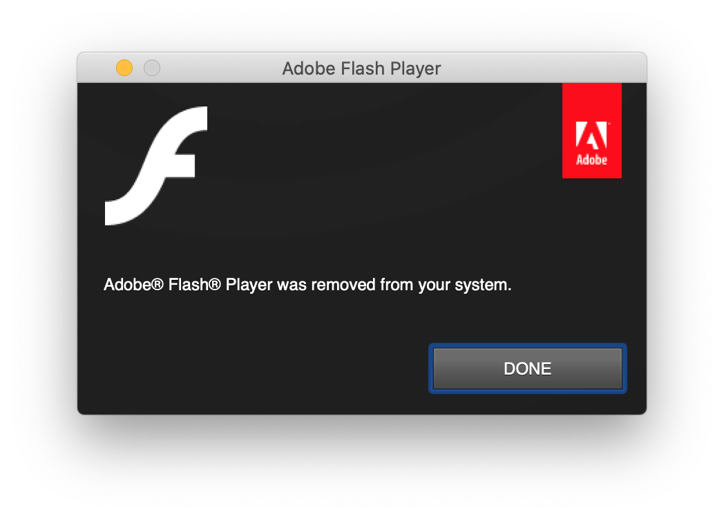 Adobe Flash Player 삭제 완료 - Adobe Flash Player wea removed from your system.