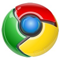 구글 크롬 로고, 둥근 원형의 가운데에 파란 작은 구가 박혀있고 나머지 부분은 빨강, 노랑, 녹색 부분으로 삼등분 되어 있다