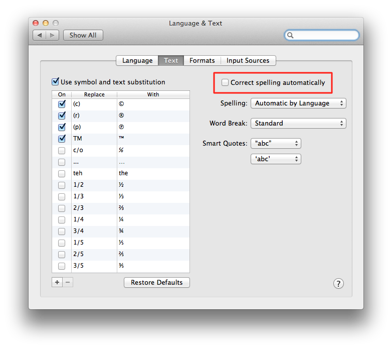 Mac OS X Lion Language & Text Preference panel