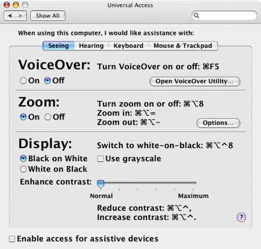 Mac OS X의 Universal Access패널
