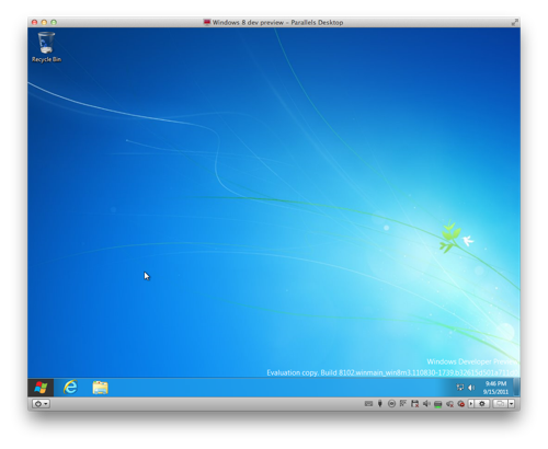 윈도우8 개발자 버전 데스크탑 화면